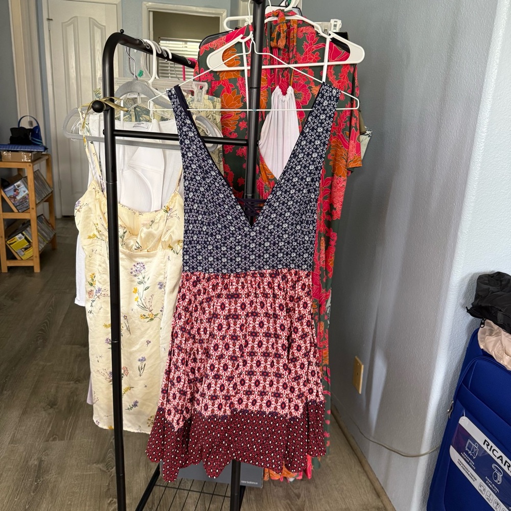 Lulu's Vibrant Red and Navy Floral Dress